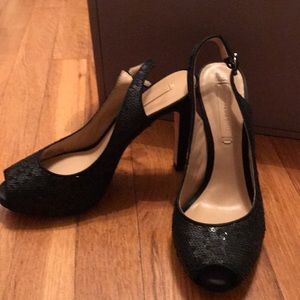 BCBG open toe sequins pump